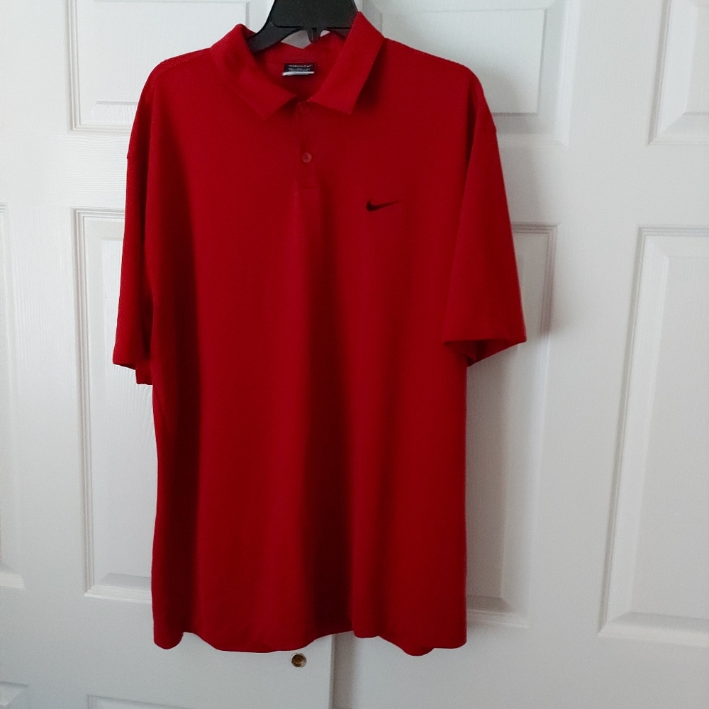 Men's Nike Golf Dri Fit Polo Red Black Logo Short Sleeve Shirt Size XXL